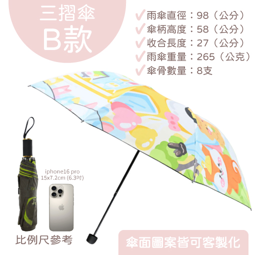 客製摺疊傘、雨傘訂做（三摺８骨）
